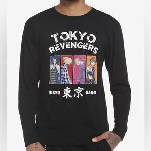 Tokyo Revengers‎ Manji Gang Graphic Anime Long Sleeve Cotton T-Shirt Blk Med EUC
